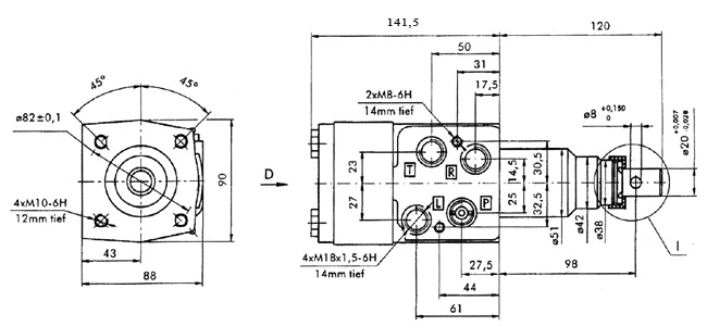 Габаритні розміри насоса-дозатора ХУ-120-0/1 (-10/1 з клапаном)