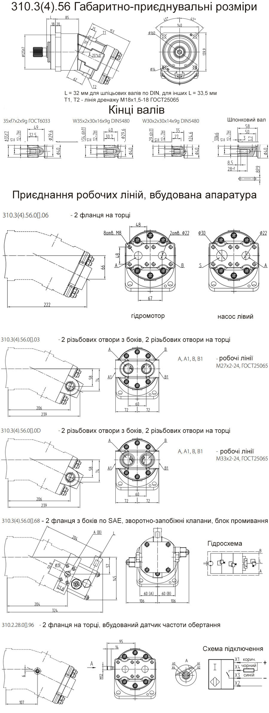 Габаритно-приєднувальні розміри гідромоторів 210.20
