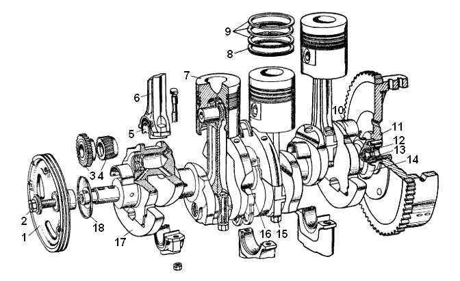Схема кривошипно-шатунного механизму дизеля Д-144 трактора Т-40
