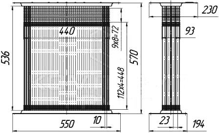 Схема сердцевины радиатора ЮМЗ-6 (Д-65) 45У-13.01.020